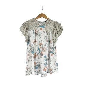 Buckle Black Ruffle Floral Short Sleeve Blouse Chiffon Womens Size Small
